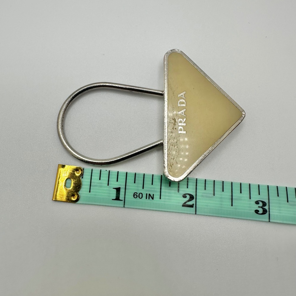 Authentic Prada Triangle Logo Key Ring Keychain Yellow Enamel Silver Tone - Picture 11 of 11